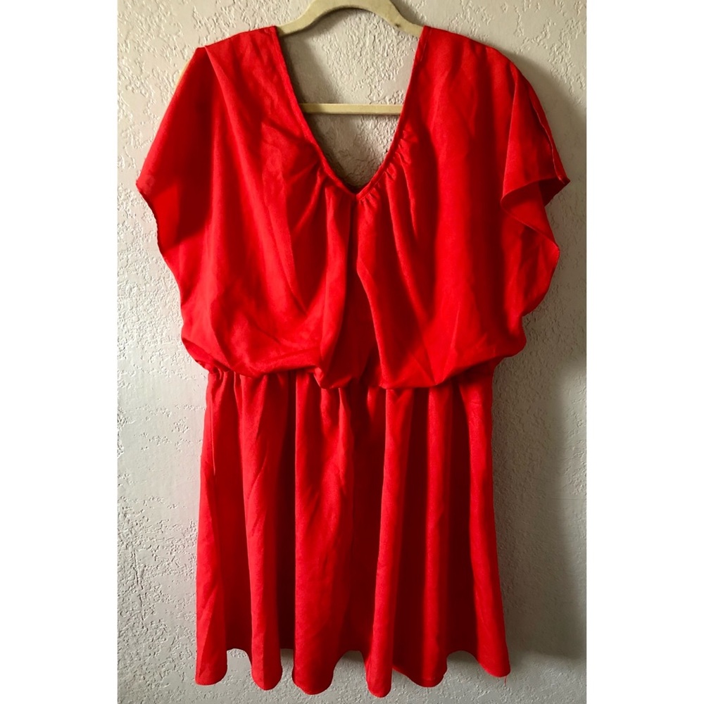 PLUS! Elastic Waist Scoop Neck Flutter Sleeve Dress - Picture 10 of 13
